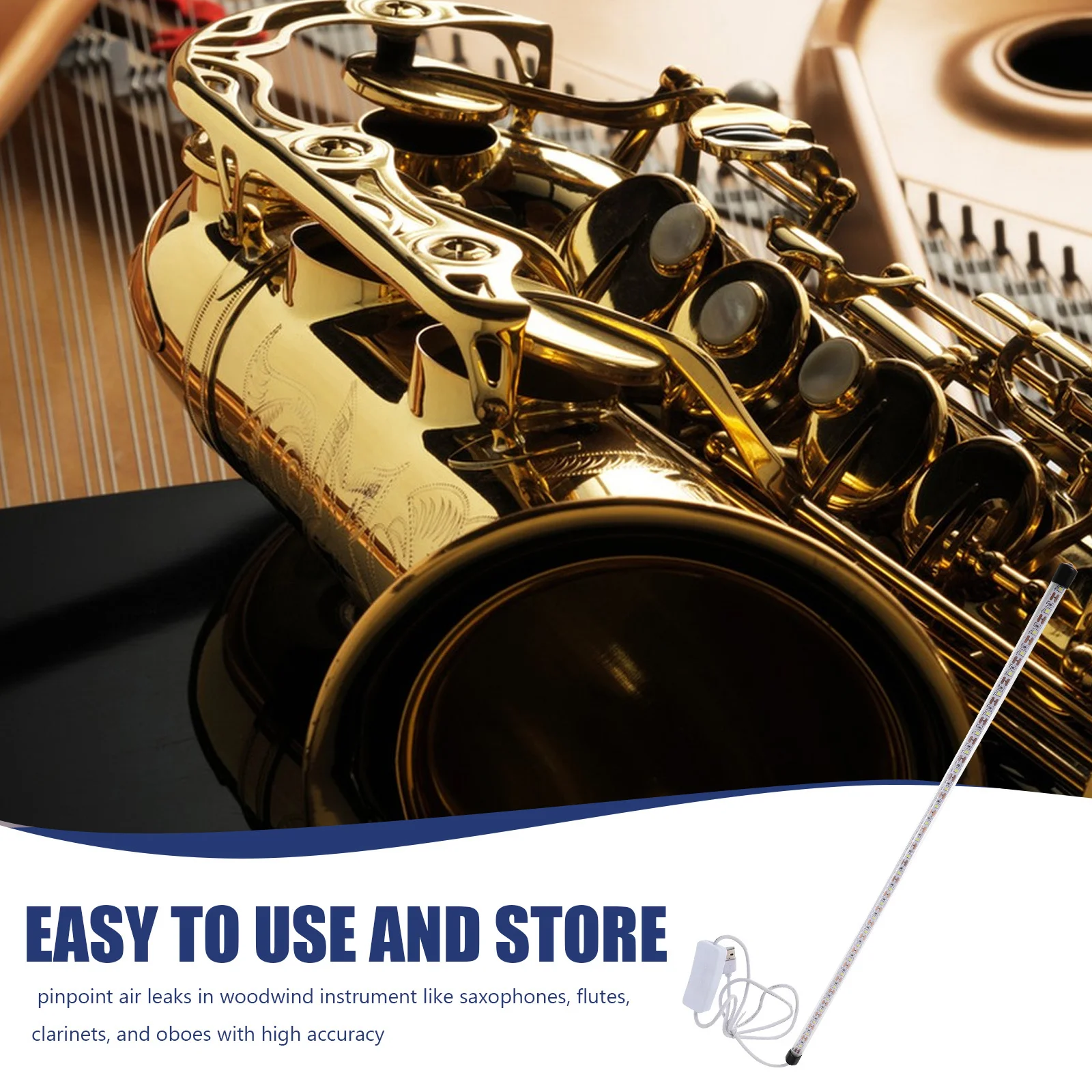 

Saxophone Leak Detection LED Light Strip 50cm Flexible USB Woodwind Repair Tool for Flute Clarinet Oboe Instrument Maintenance