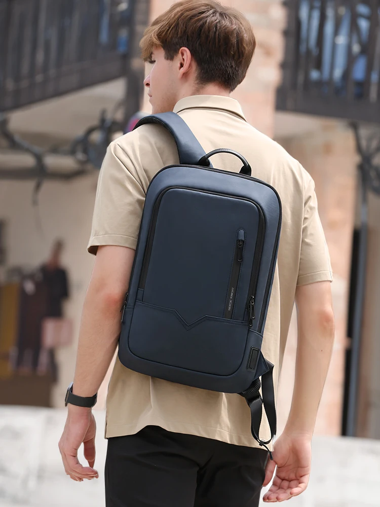 HK Smukły plecak dla mężczyzn 15,6-calowe torby na laptopa Wodoodporny, minimalistyczny plecak biznesowy z ładowaniem USB Dorywcza torba podróżna do pracy — zdjęcie 2