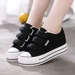 Woman Footwear Black Wedge Shoes for Women Canvas High on Platform Vulcanized A Casual Offer Comfortable and Elegant Cheap Shoe