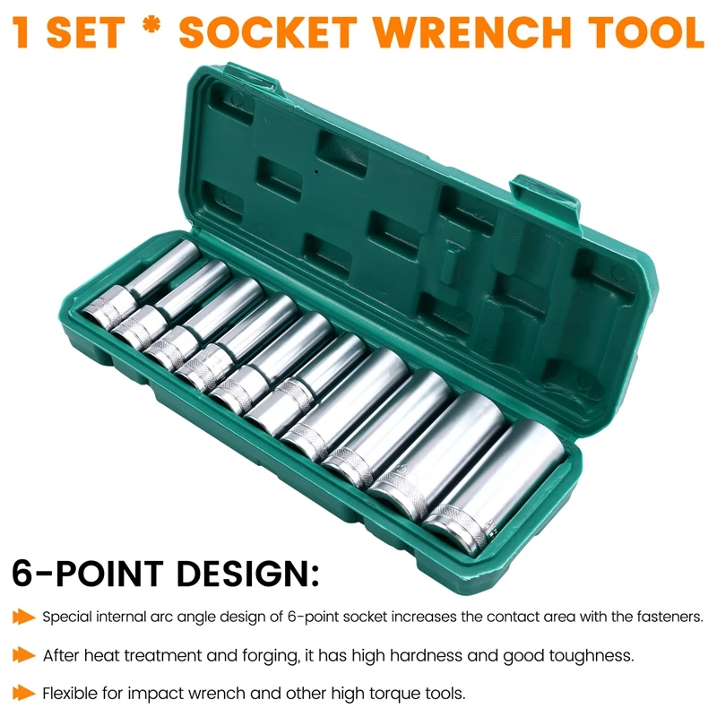 A19F-6-Point Impact Socket Set Impact Socket Set Socket Wrench Tool Outer Hexagonal Sleeve Set Socket Wrench
