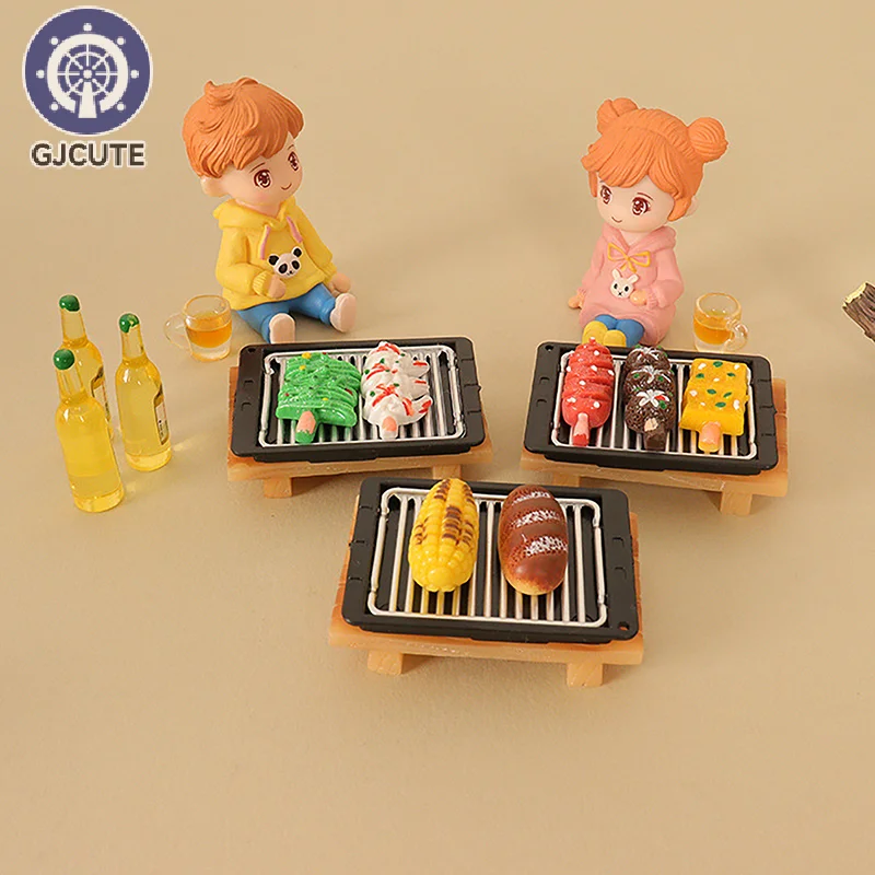 1set Dollhouse Miniature Barbecue Plate Bread Kebab Kitchen Food Model Decor Toy Doll House Accessories Kids Play Pretend Toys