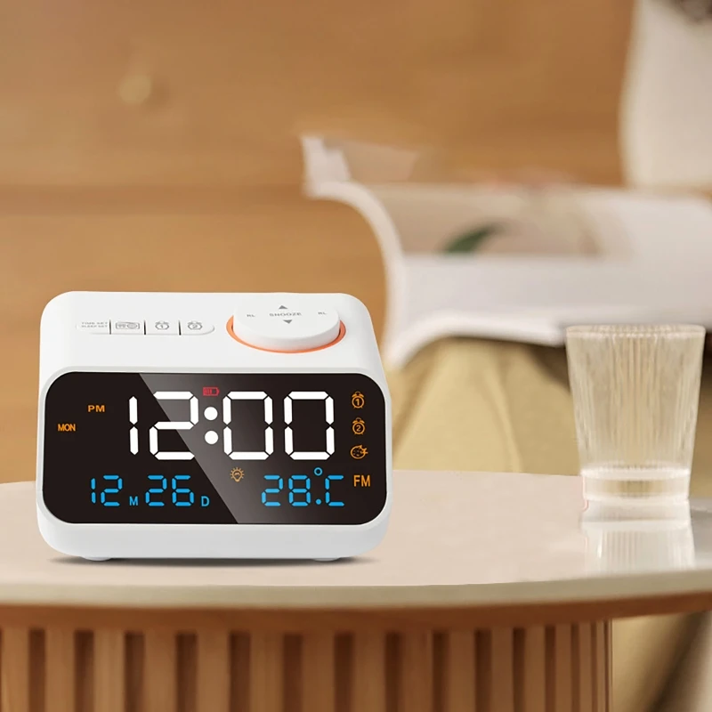 

Alarm Clock With Radio LED Digital Clock Dual USB Charging Sleeping Timer 12/24Hr Snooze Wake Up Clock for Office Home