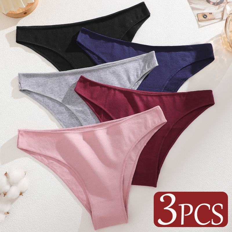  3Pcs/Set Seamless M-XXL Cotton Fabric Panties For Women Solid Color Low Rise Briefs Soft Breathable Underwear Cozy Sexy Lingerie 