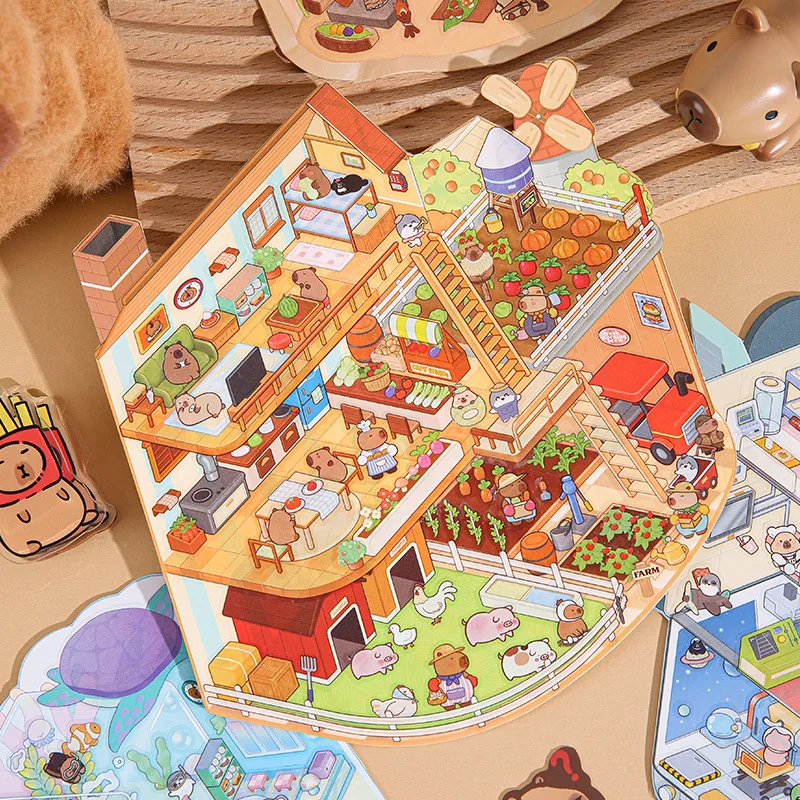 Zabawny kreatywny projekt Scena z kreskówki Naklejka Ocean Farm Cave Space Series Naklejka krajobrazowa DIY Decor 3D Naklejka do układania prezent