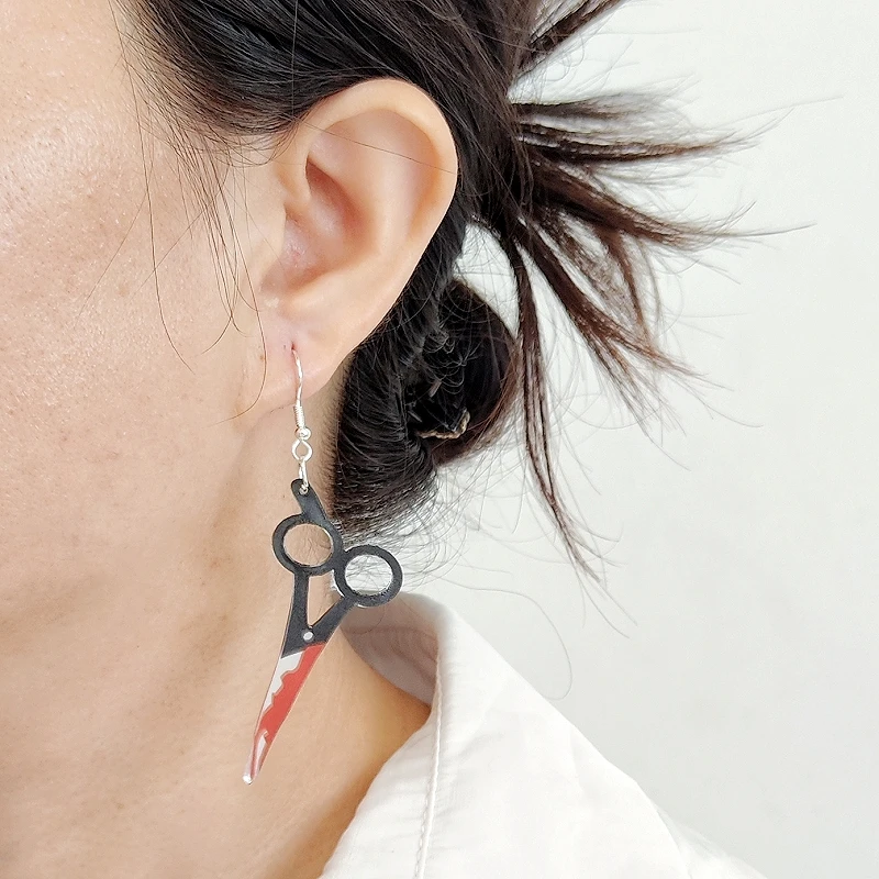 KUGUYS Bloody Halloween Women\'s Dangling Earrings Kitchen Knife Pliers Saw Scissors Mirror Acrylic Jewelry Accessories