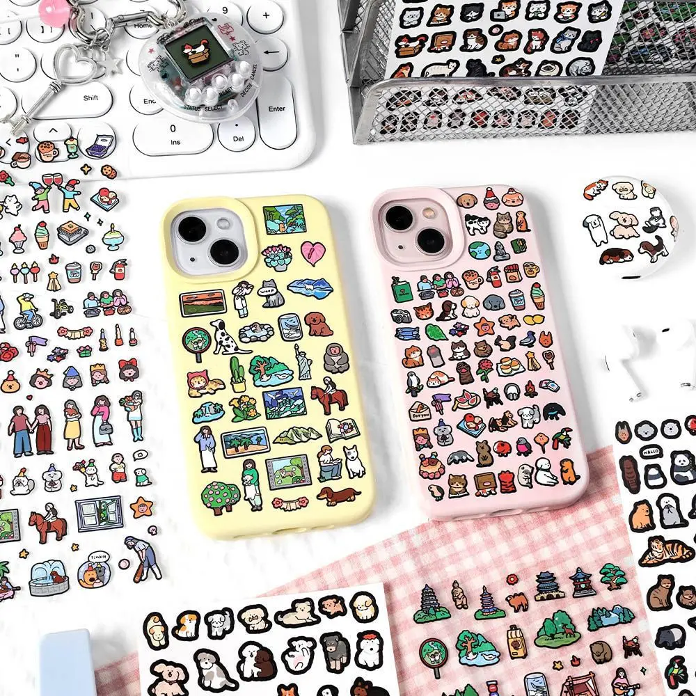 1 Pc Cute Cartoon Animals Puppy Stickers Kawaii DIY Material Scrapbooking Journaling Decorative Sticker Collage Phone Deco