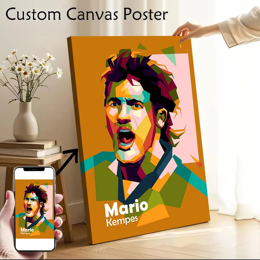 Póster de Mario Kempes Popart, arte de pared en lienzo, impresión personalizada, pintura moderna, regalo perfecto para decoración de pared, habitación, dormitorio, hogar
