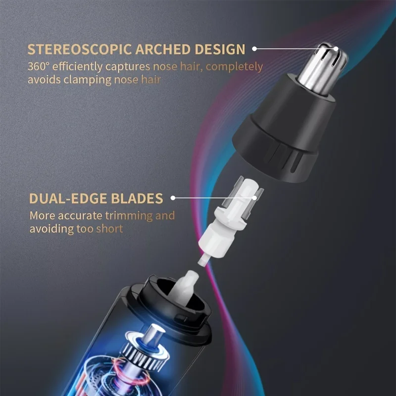 Elektrische neus- en oorhaartrimmer met roestvrijstalen dubbel gevleugeld mes Pijnloze draagbare haarverwijderaar op batterijen