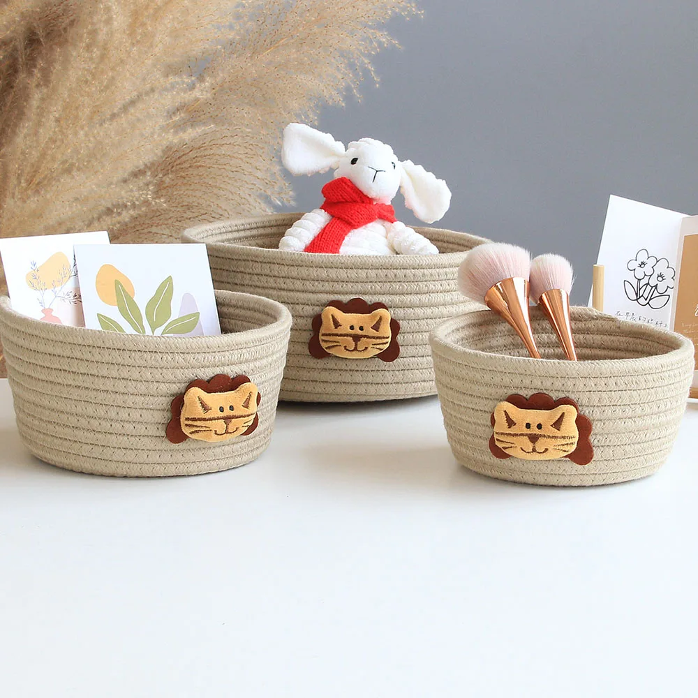 Cotton Stripe Hand Woven Storage Basket Jewelry Baby Toy Desktop Sundries Organize Box Home Goods Cosmetics Finishing Container