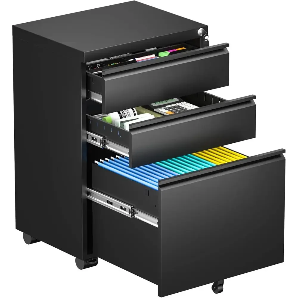 Mobile File Cabinet with Locking Wheels, Suitable for A4/Legal/Letter Files, Printer Stand, and Under Desk Storage (Black)