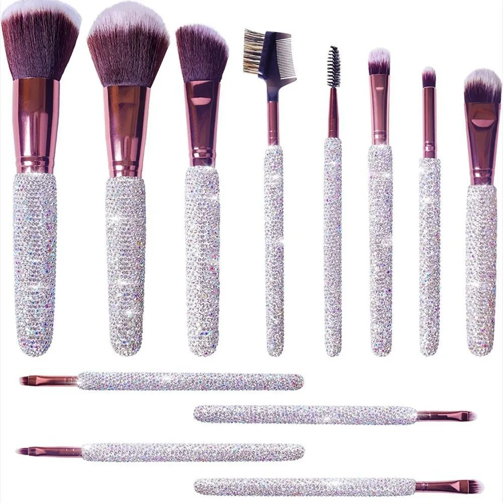 High Grade 12 Piece Suit Diamond Inlaid Tool Set Powder Blusher Makeup Brush