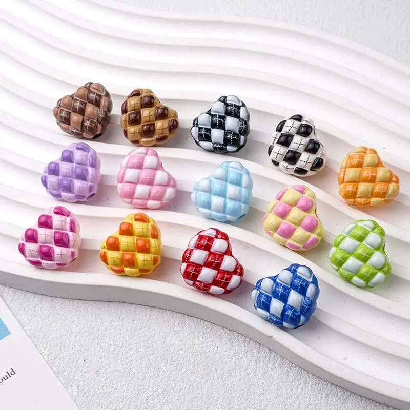 10Pcs Pattern Print Acrylic Heart Shape Beads Cartoon Style for DIY Jewelry Garment Crafts