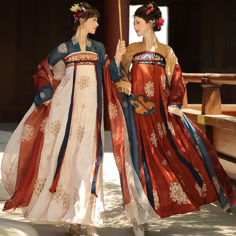 

‌Authentic Tang Dynasty Hanfu - Women's High-Waisted Poqun Set, Elegant Chinese Outfit Chinese Vintage Costumes