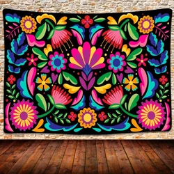 Mexican Tapestry Ethnic Birds Colorful Flowers Tapestry Mexican Embroidery Style Art Tapestry for Bedroom Living Room Dorm Decor