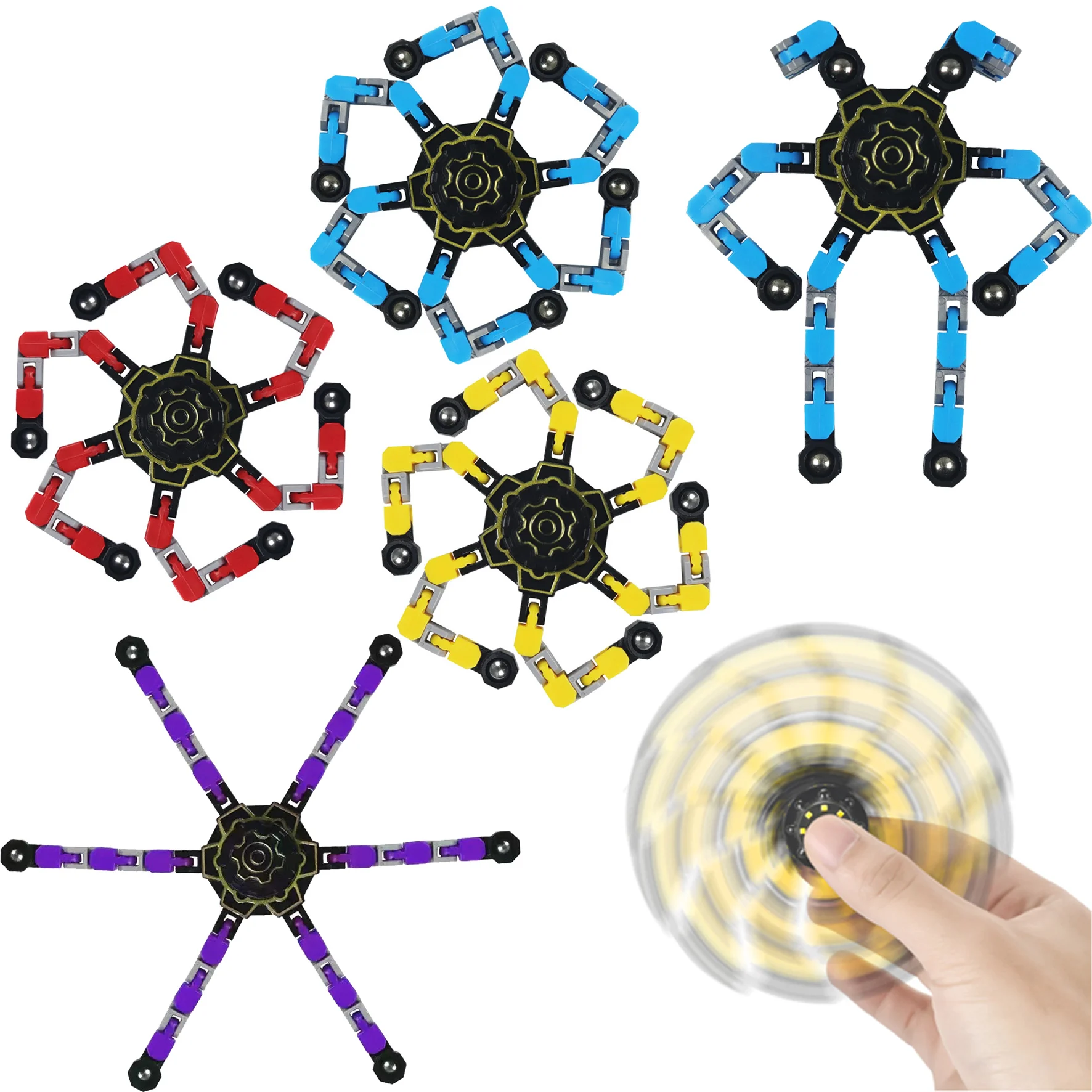 

Fidget Spinners Toys Finger Hand Spinning Top Focus Toy with Transformable Chain Fingertip Gyro Stress Relief for Kids Adults