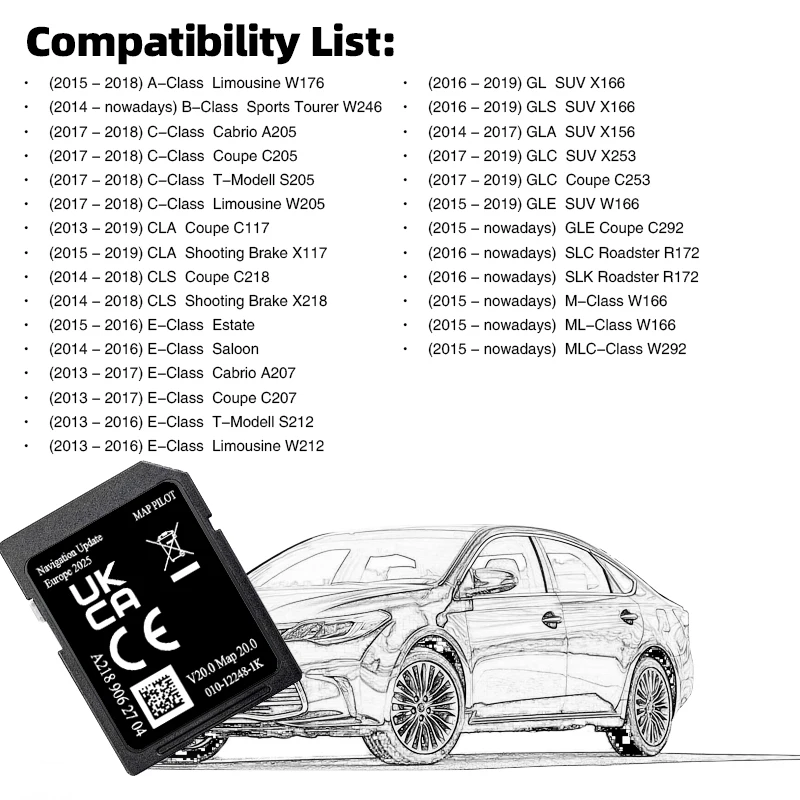 A218 Map V20 Full Version 2025 Europe map Navigation for Mercedes Garmin A B C E-Class CLA CLS GLS Car SD Card