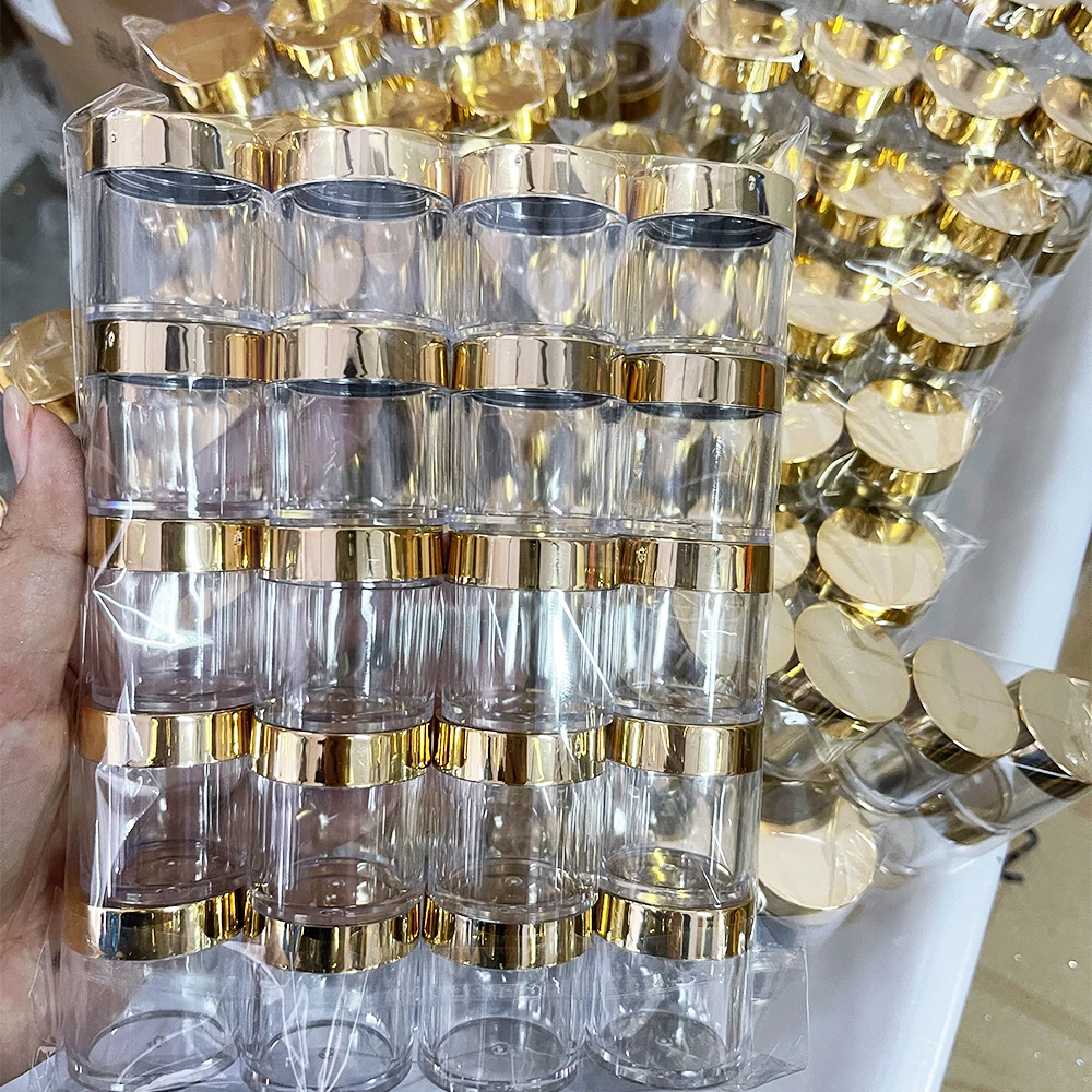 20/50/100pcs 10ml Gold Lid Mini Empty Box Cosmetic Travel Bottle Containers Clear Transparent Nail Acrylic Powder/Glitters Jar