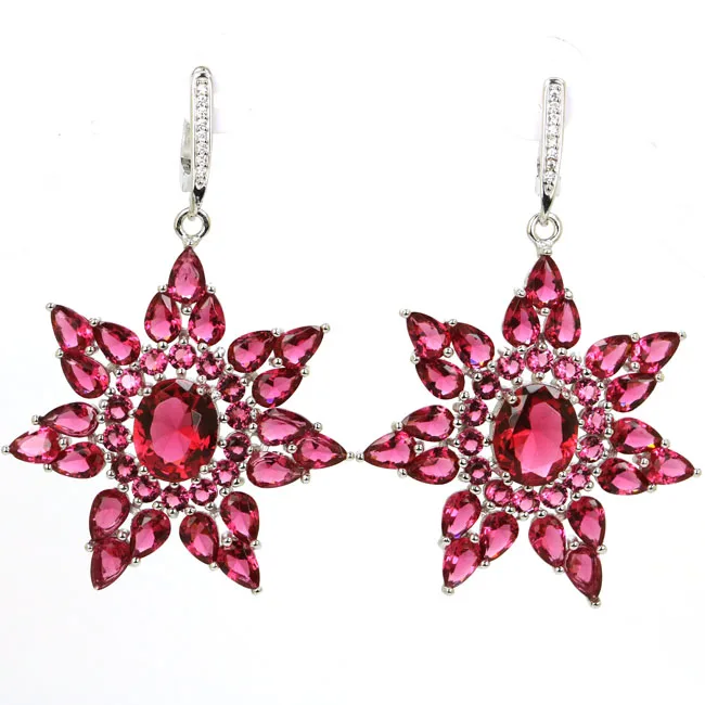 

58x37mm Ravishing 13.9g Green Emerald Rhodolite Garnet Peridot London Blue Topaz CZ Party 925 Solid Sterling Silver Earrings