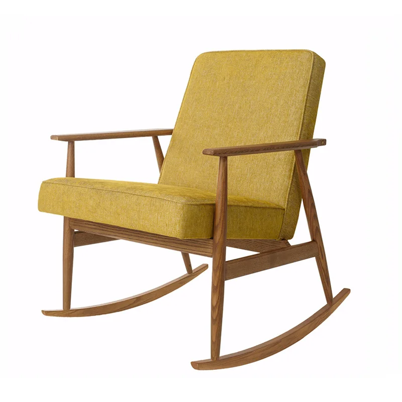 

Nordic solid wood single balcony recliner modern sofa rocking chair, ash wood whole body polished