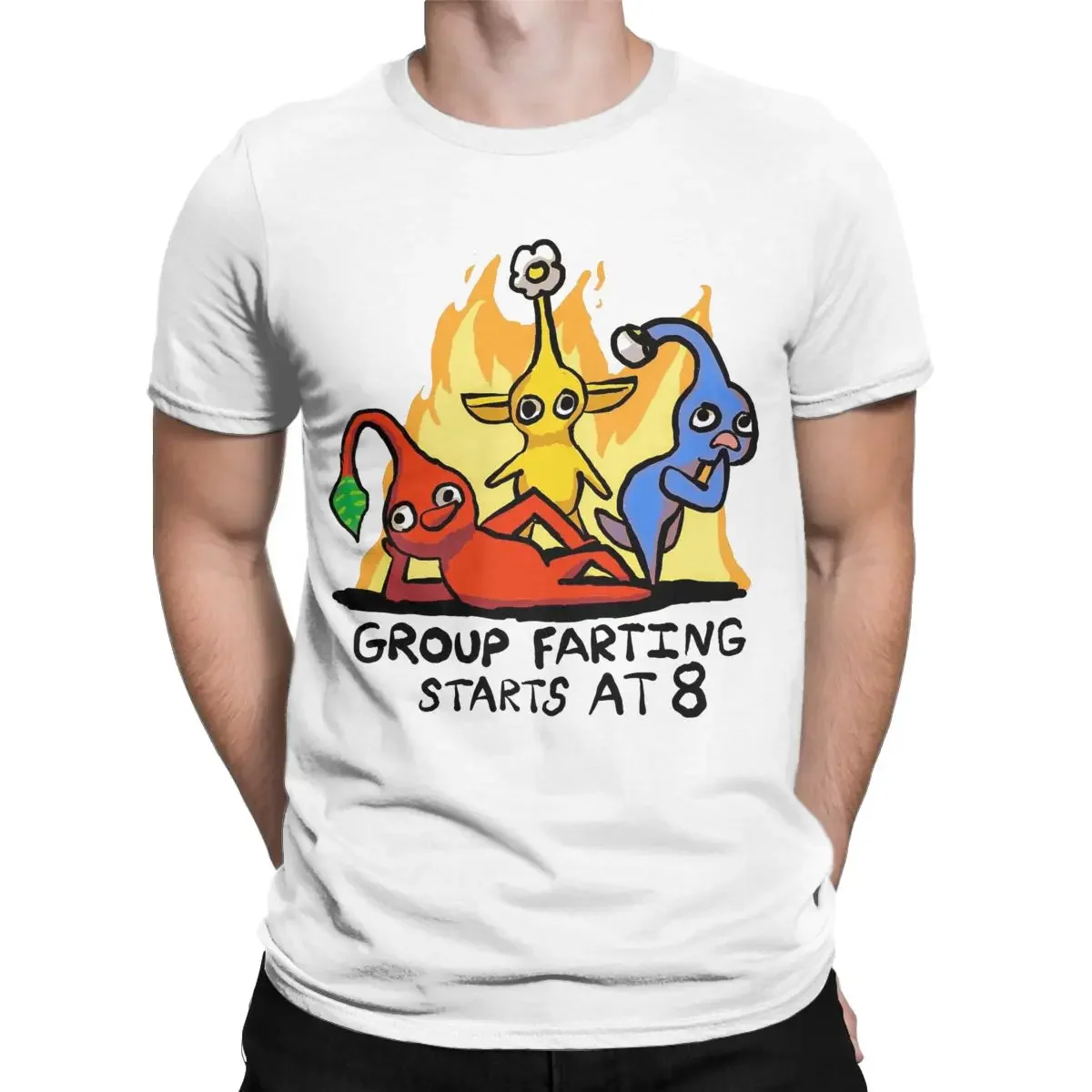 Pikmin Inspired Group Farting Starts At 8 Men T Shirts Vintage Tee Shirt Short Neck T-Shirts Pure Cotton Printing Clothes