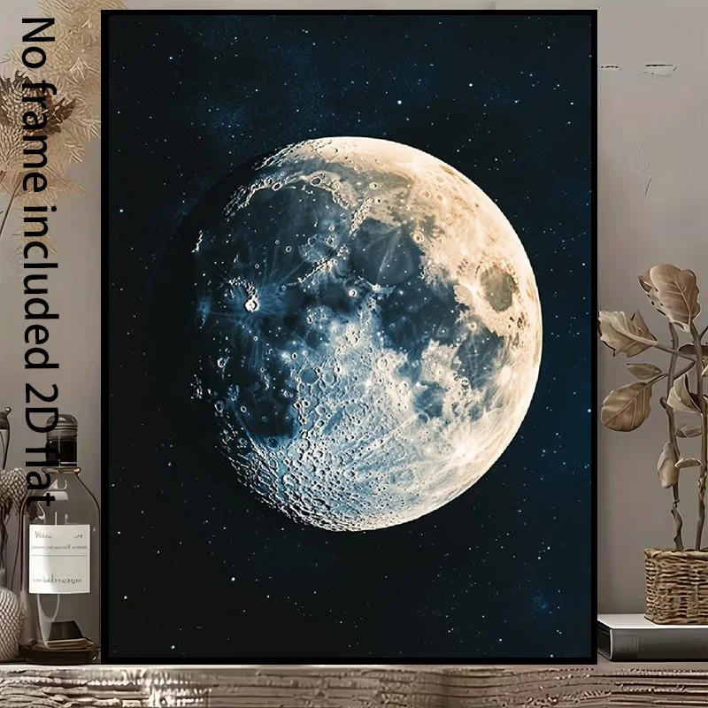 2D Flat, 1pc Vertical Frameless Moon Under Starry Sky Canvas - Minimalist Lunar Art with Craters & Light-Shadow Texture, Suit