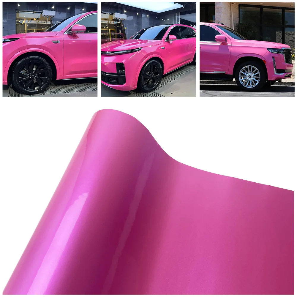 Candy Pink Vinyl Wrap Film for Auto Tuning Bike Motorcycle Metallic Decal Glossy Adhesive Sticker with Air Release Channels