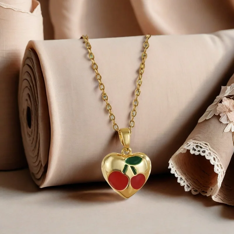 

Internet celebrity hit dripping oil strawberry cherry fruit necklace for women