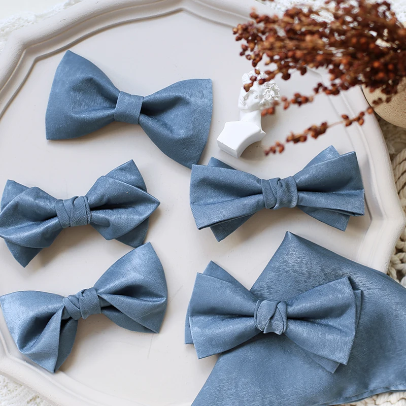 

Gray blue haze blue solid color pot tie wedding groom best man wedding Mori suit shirt men bow tie
