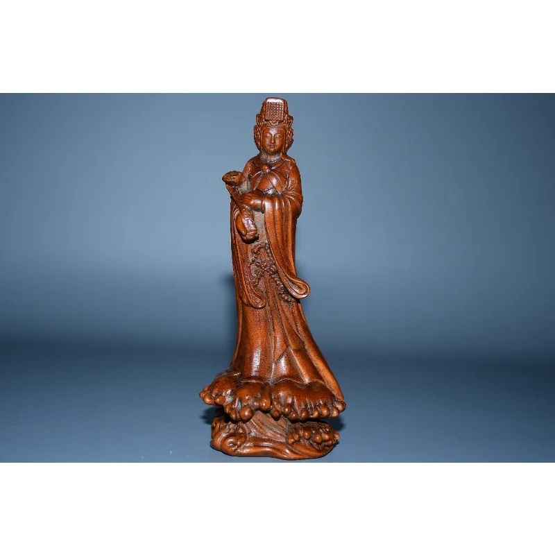 59-collection-chinese-box-wood-carving-mazu-taoist-heavenly-concubine-statue-craft-gift-decoration-home-decore