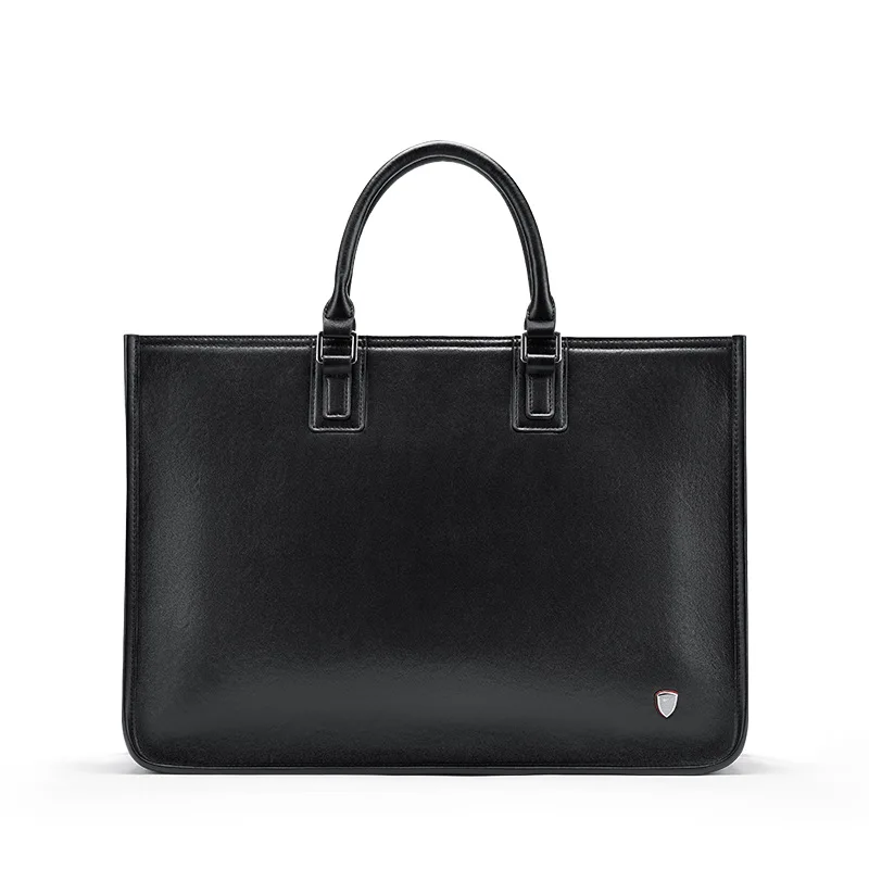 Genuine leather briefcase, men's casual business bag, top-grain cowhide, large-capacity document tote.