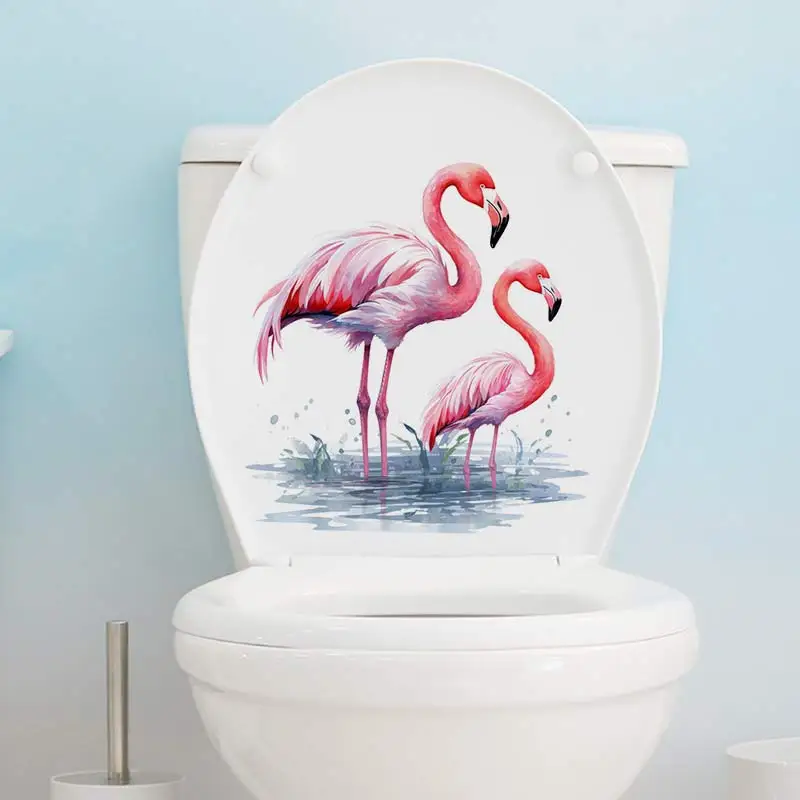 Flamingo Sticker Toilet Lid Decal Wall Sticker Waterproof  Door Sticker Removable Self-Adhesive Decor  Household Stickers S266