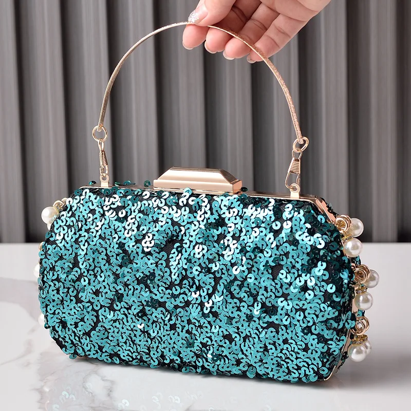 Green Sequin Bags for Woman Pearl Clutch Luxury Designer Handbags Women's Shoulder Bag Small Evening Wedding Shiny Bling Purses