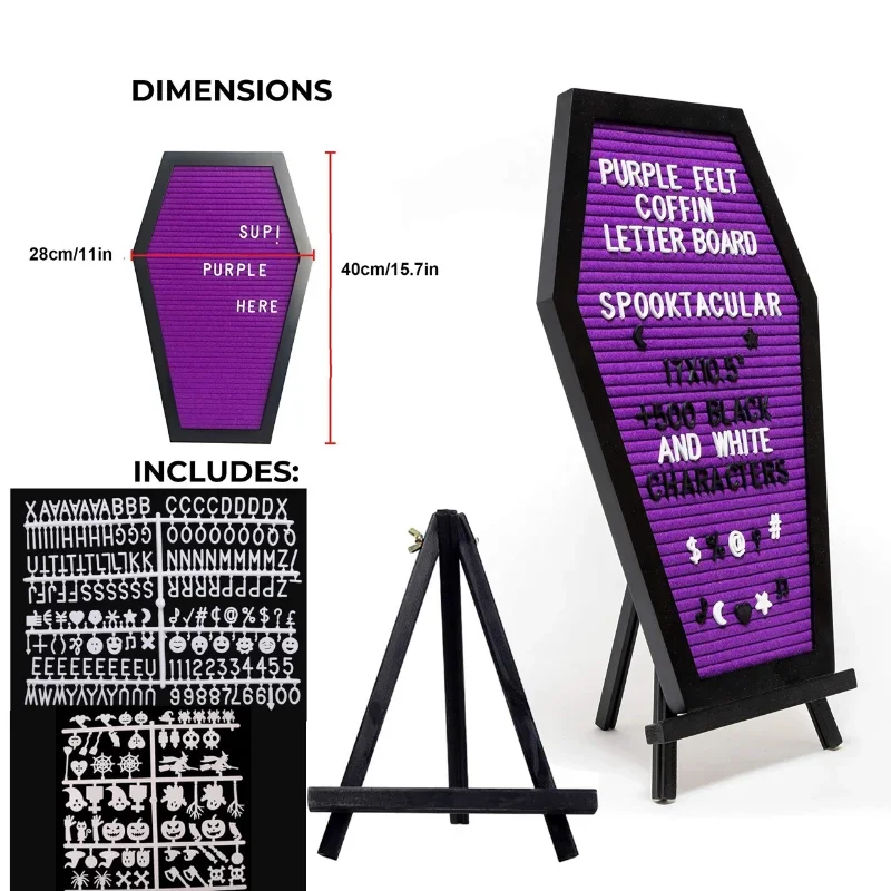 2026New Large Coffin Letter Board Halloween Gothic Message Board Felt Letter Board with Letter Number for Halloween Coffin Decor