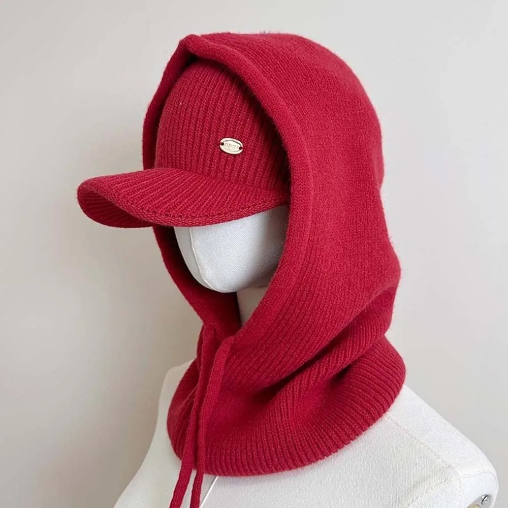 Thickened Knit Balaclava Hat Soft Elastic Hooded Neck Warmer Fleece Comfortable Winter Visor Beanie Cycling
