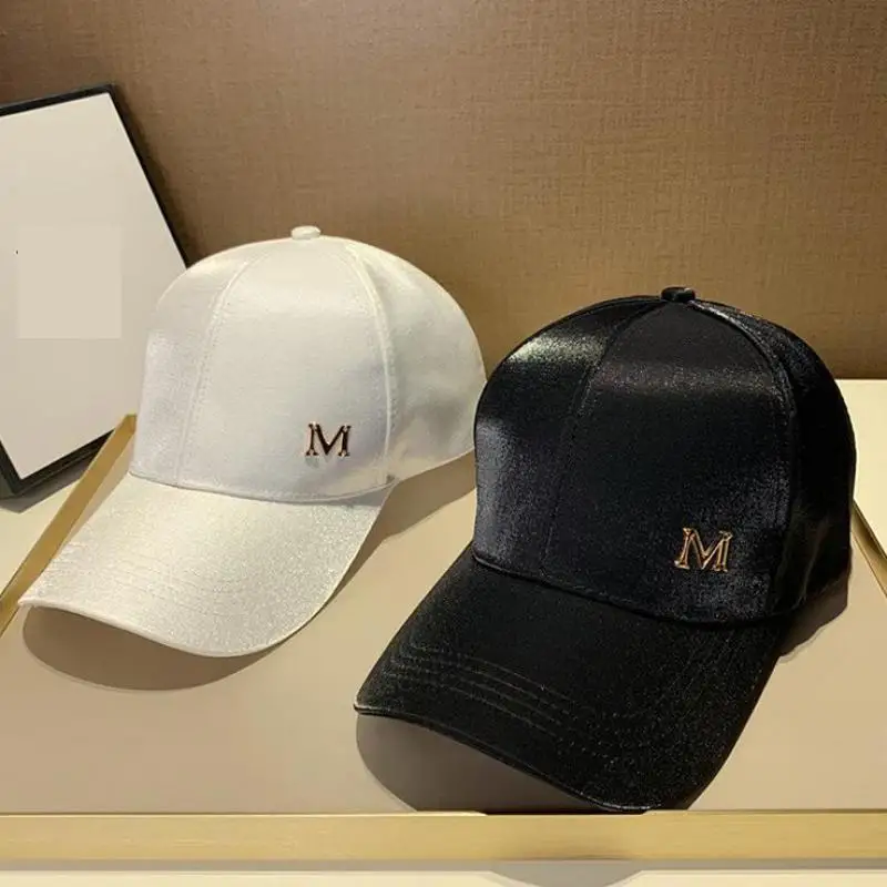 Baseball Cap Women Spring Summer Hats for Women Satin Fashion Metal Letter Snapback Adjustable Sunshade Casual Street Visor Cap