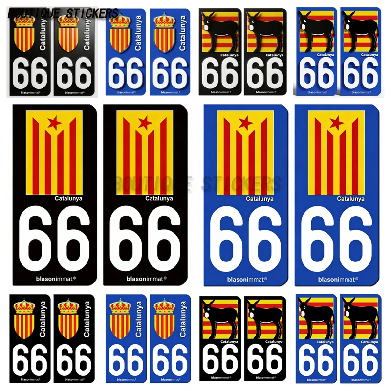 2Pcs Autocollant plaque d'immatriculation française noir bleu 66 Catalunya-Estelada Roja-Català-Burro Drapé-Catalogne-Armoiries