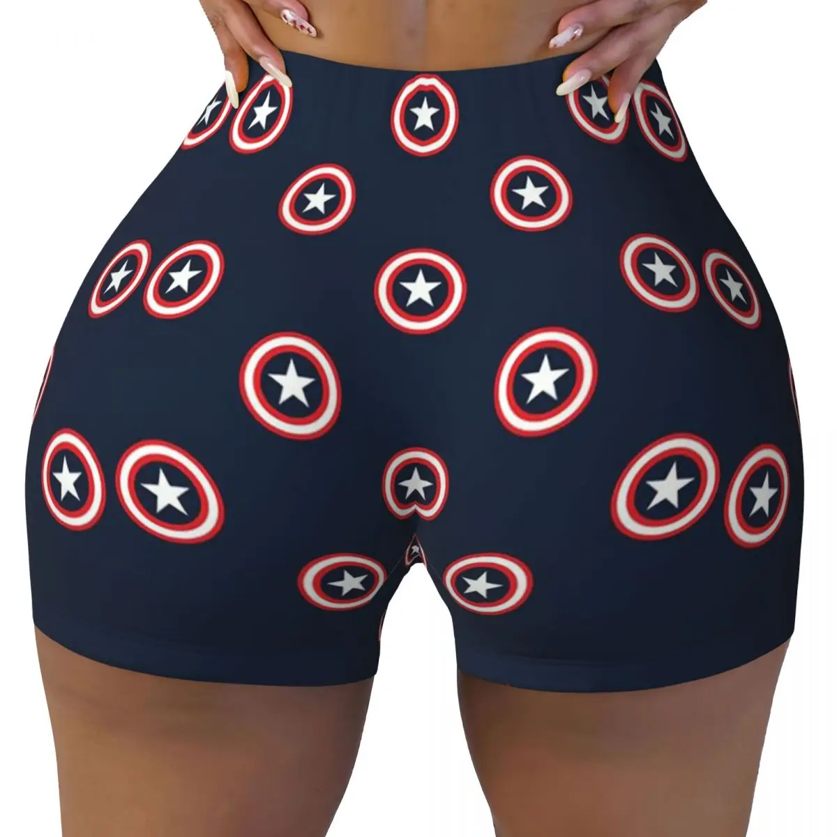 Custom Captain America Shields Volleyball Biker Gym Shorts Women Athletic Workout Yoga Shorts