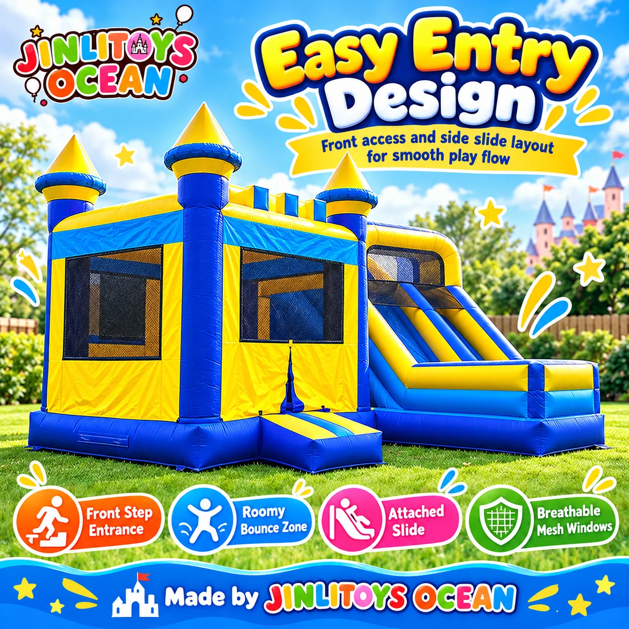 Commercial Inflatable Bounce House Combo Colorful Castle Inflatable Bouncy Castle With Slide for Kids Adults Party Event Rental