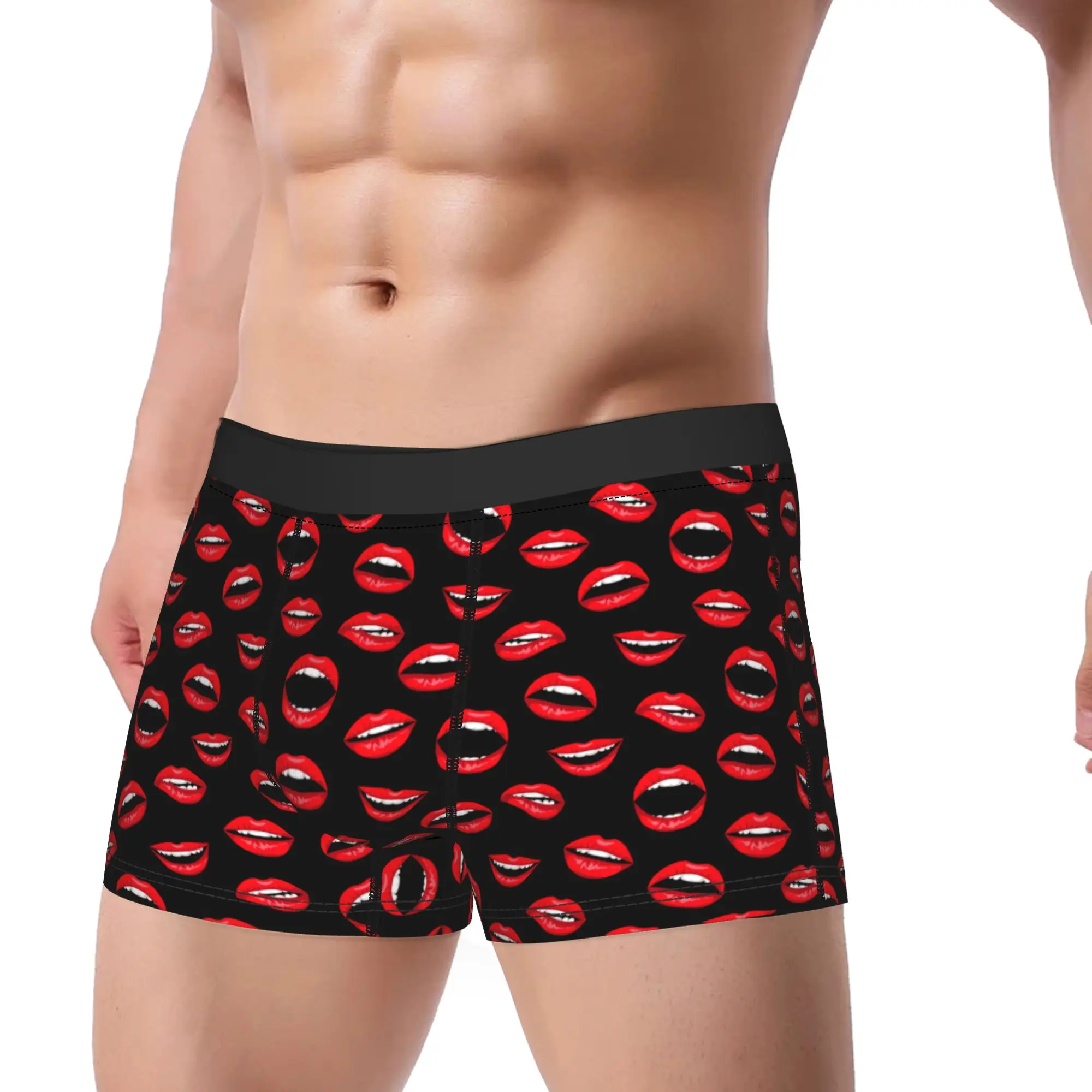 Red woman lips seamless  Image Underwear  Print Boxershorts High Quality Men Panties Funny Boxer Brief Gift