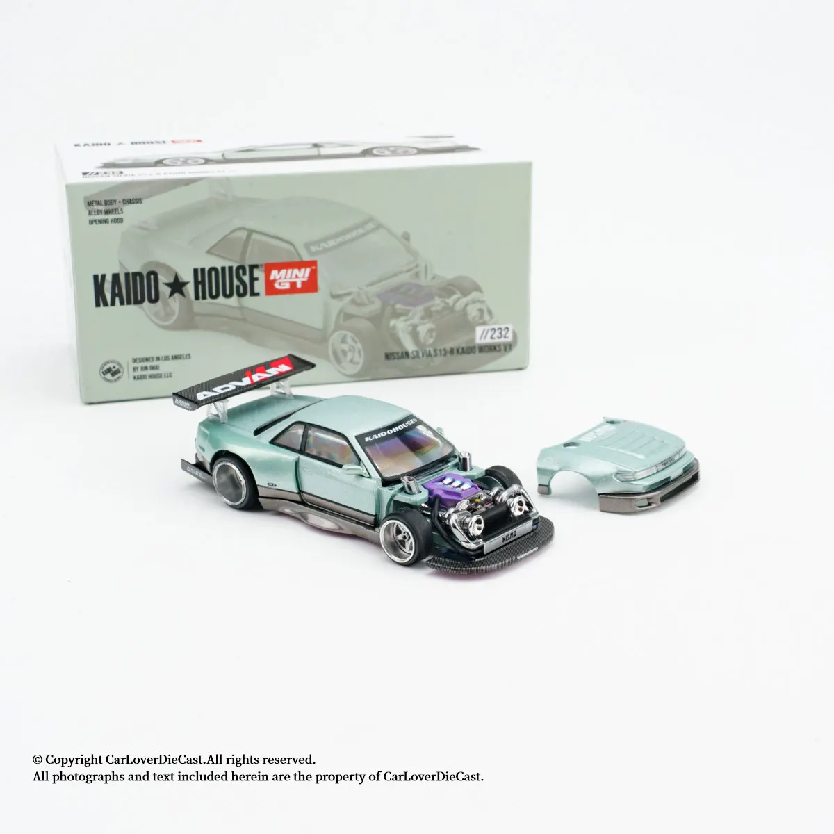 

MINIGT Kaido House 1:64 KHMG232 NISSAN SILVIA S13-R KAIDO WORKS V1 Car Alloy Toys Diecast Metal Model for Children