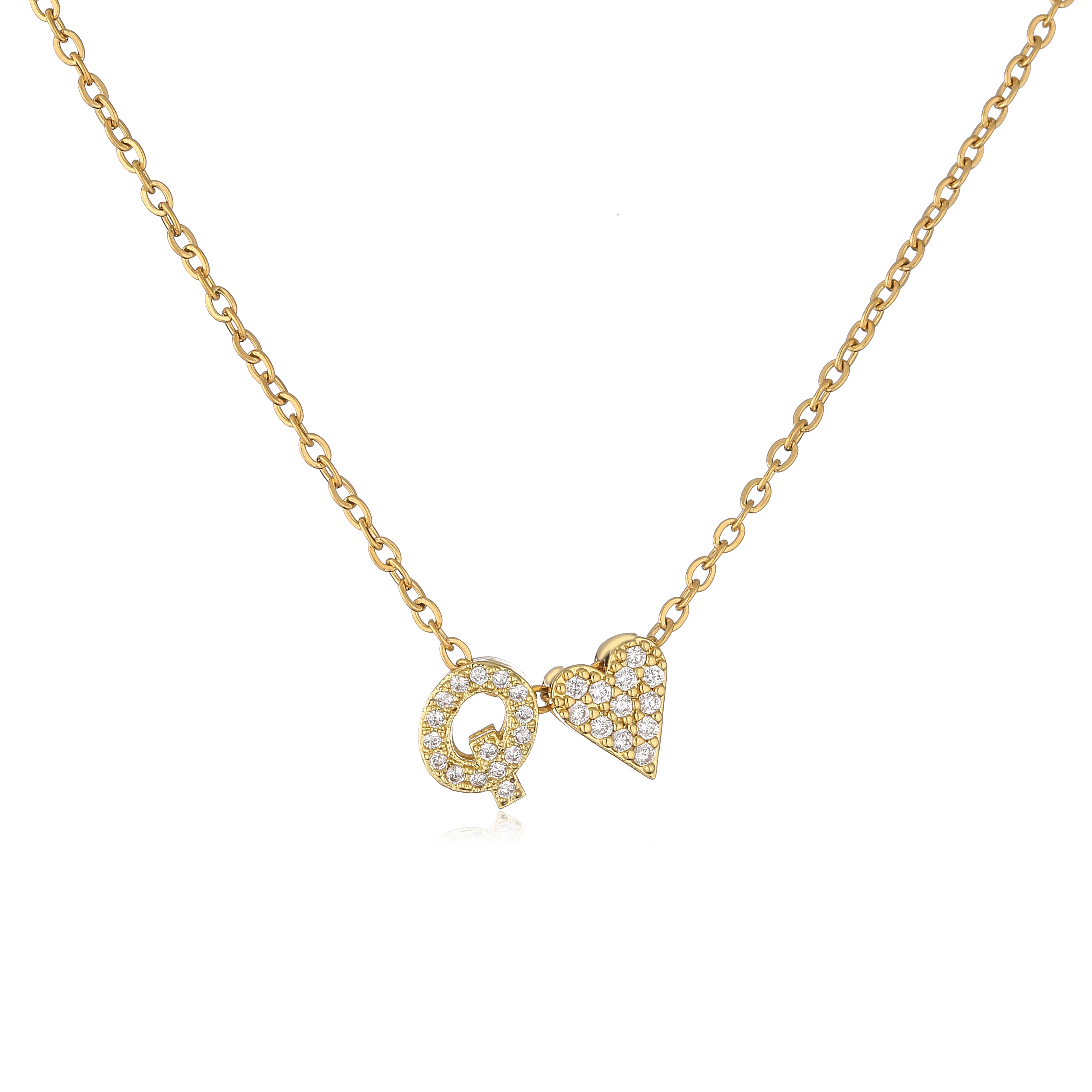 HECHENG,Fashion Tiny Heart Dainty Initial Necklace Zircon Letter Name Choker Necklace For Women Pendant Jewelry Gift