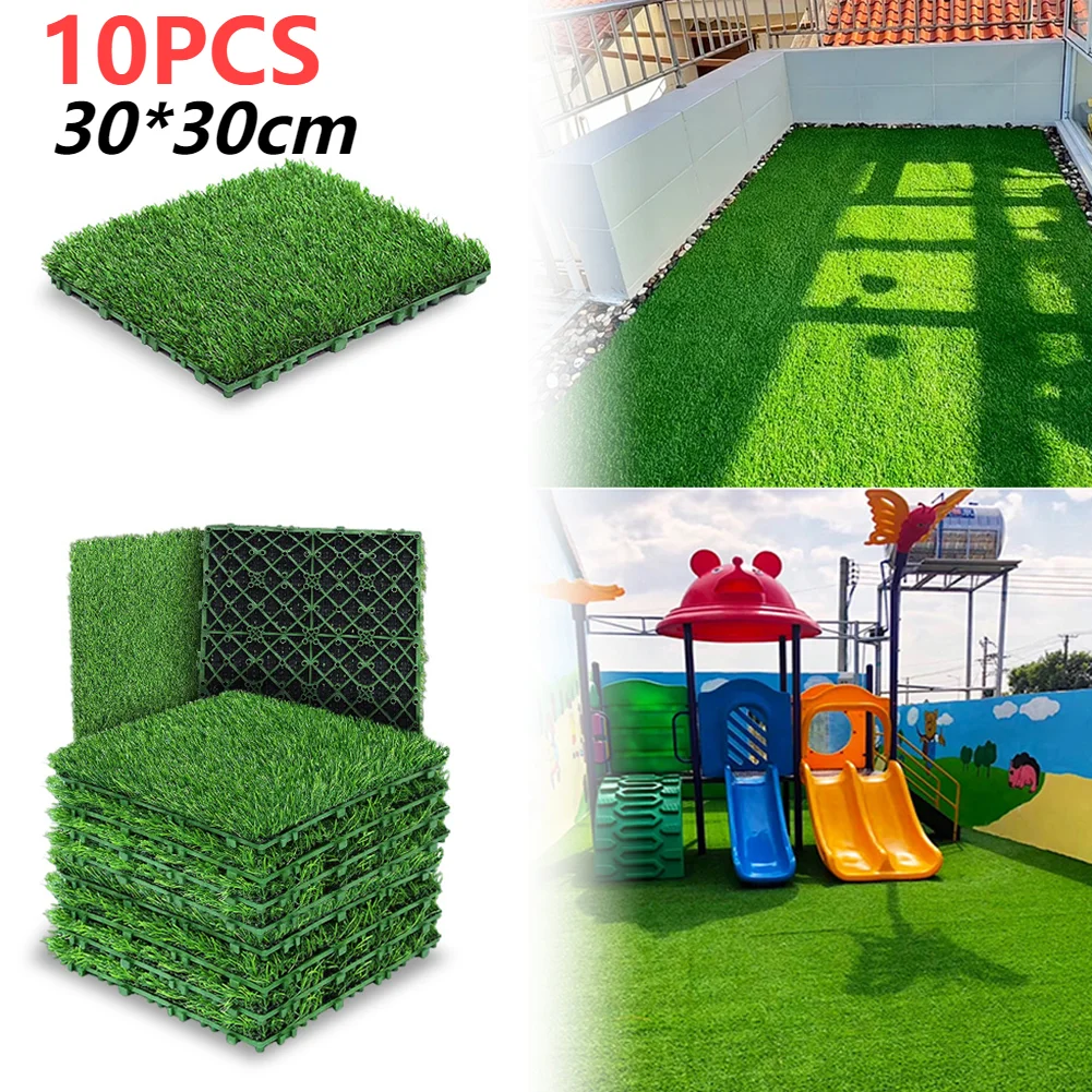 

10 Pcs 12 Inchx12 Inch Square Artificial Grass Mat Interlocking Fake Grass Deck Turf Tiles Flooring Decor Pad for Indoor Outdoor