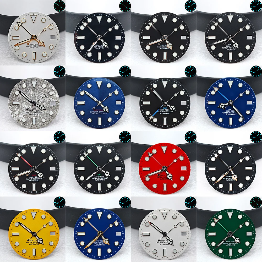 قرص NH35 مقاس 28.5 ملم لتعديل ساعة تقويمية واحدة بتوقيت جرينتش متوافق مع حركة NH34/NH35 شعار قابل للتخصيص يد ساعة GMT