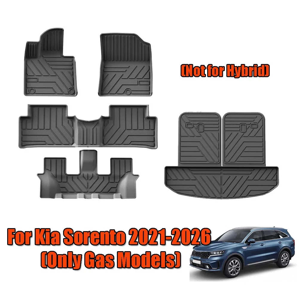 All-Weather TPE Floor Mats Cargo Mat with Backrest Mats for 2021-2026 Kia Sorento 6/7 Seats (Not Fit Hybrid) Accessories