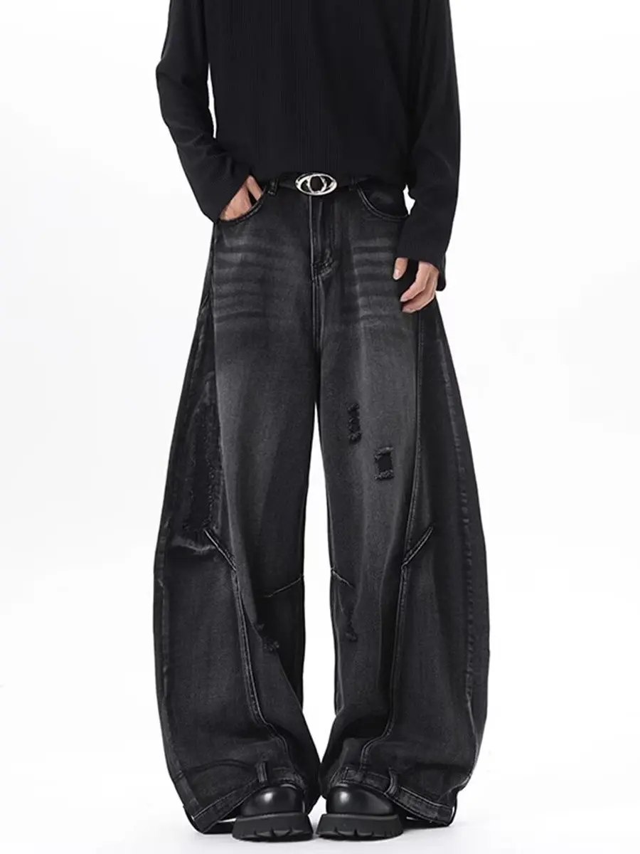 المرأة السوداء القوطية فضفاض ايمو Y2k ممزق الجينز الجرونج جان السراويل خمر Harajuku كبيرة الحجم سراويل جينز الملابس البديلة #5
