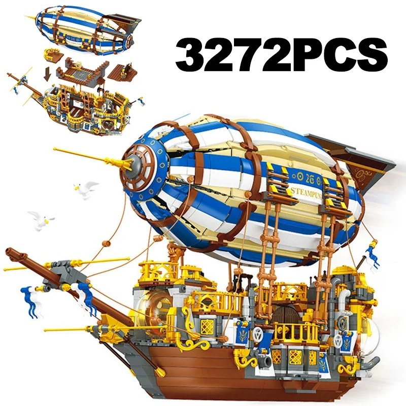 

3272PCS Airship Steampunk Building Blocks Sci-fi Spaceship Dragon Attack Pirate Ship Sailboat Model Brick Toy Kid Adult For Gift