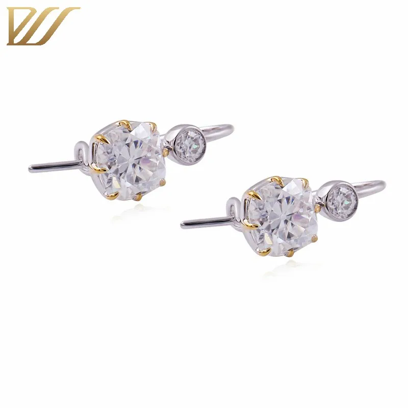 Pendientes Huggie de dos formas de oro blanco de 10K14k con moissanita de Provenza para mujer, regalo de joyería de moda para fiesta, boda, aniversario