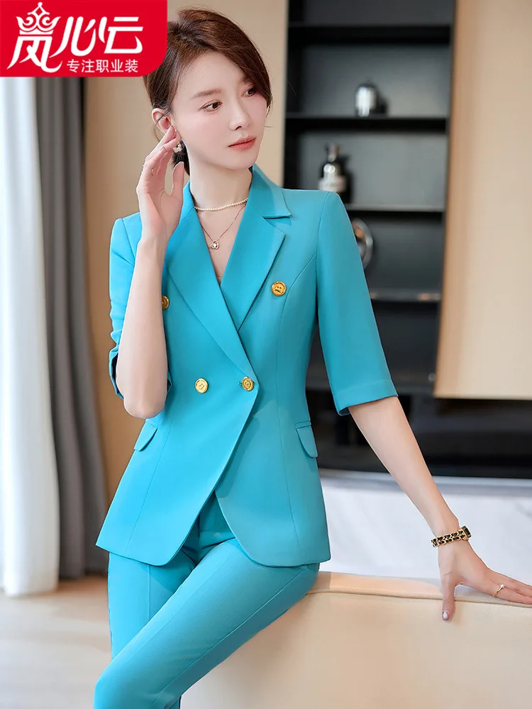 

Lan Xinyun Summer Business Suit Mid-Sleeve Suit Suit Women's Set Work Clothes Dignified Goddess Fan High End6605