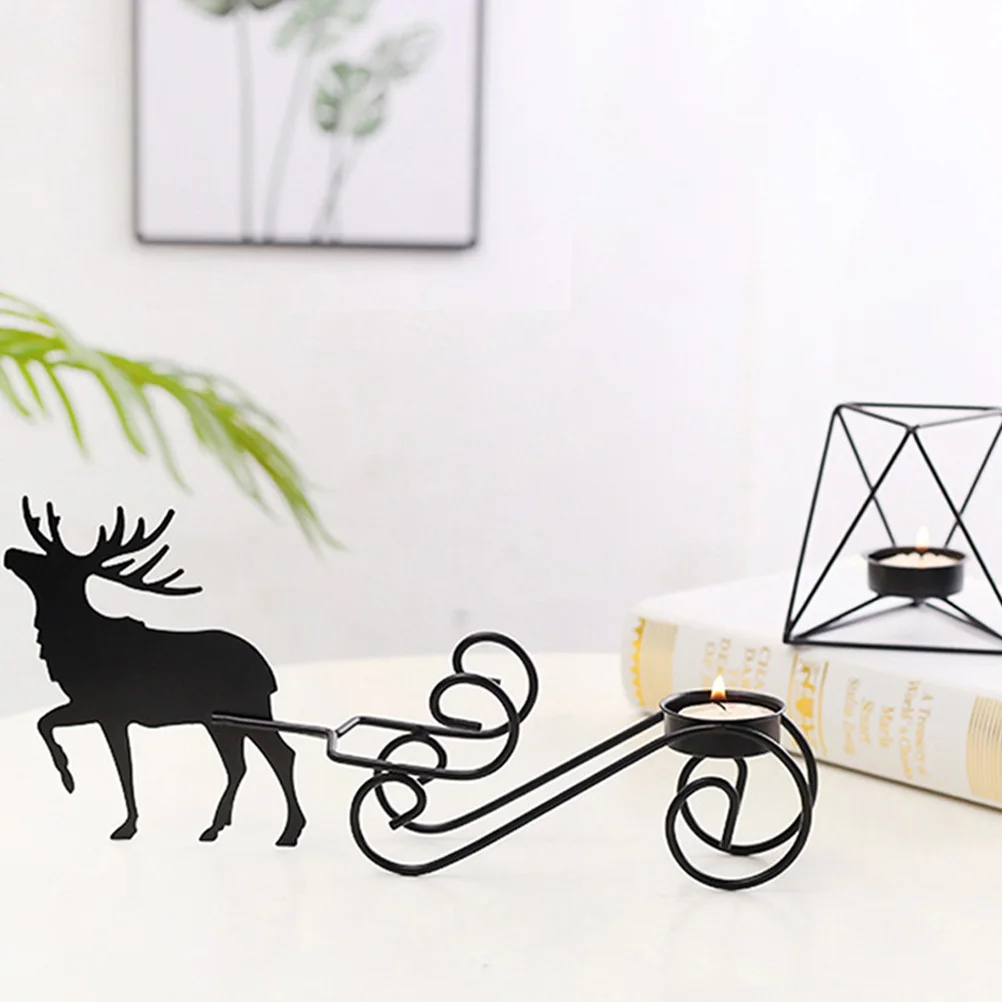 2 pcs Elk Candlestick Holder Iron Black Holders Christmas Decorations For Holiday Decorations Home Decor Supplies
