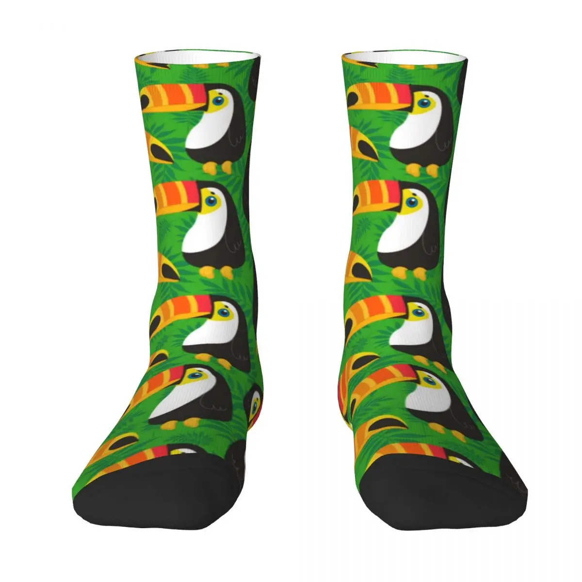 Toucan Birds Stockings Green Leaves Tropical Pattern Harajuku Socks Autumn Non Slip Socks Men's Outdoor Soft Breathable Socks